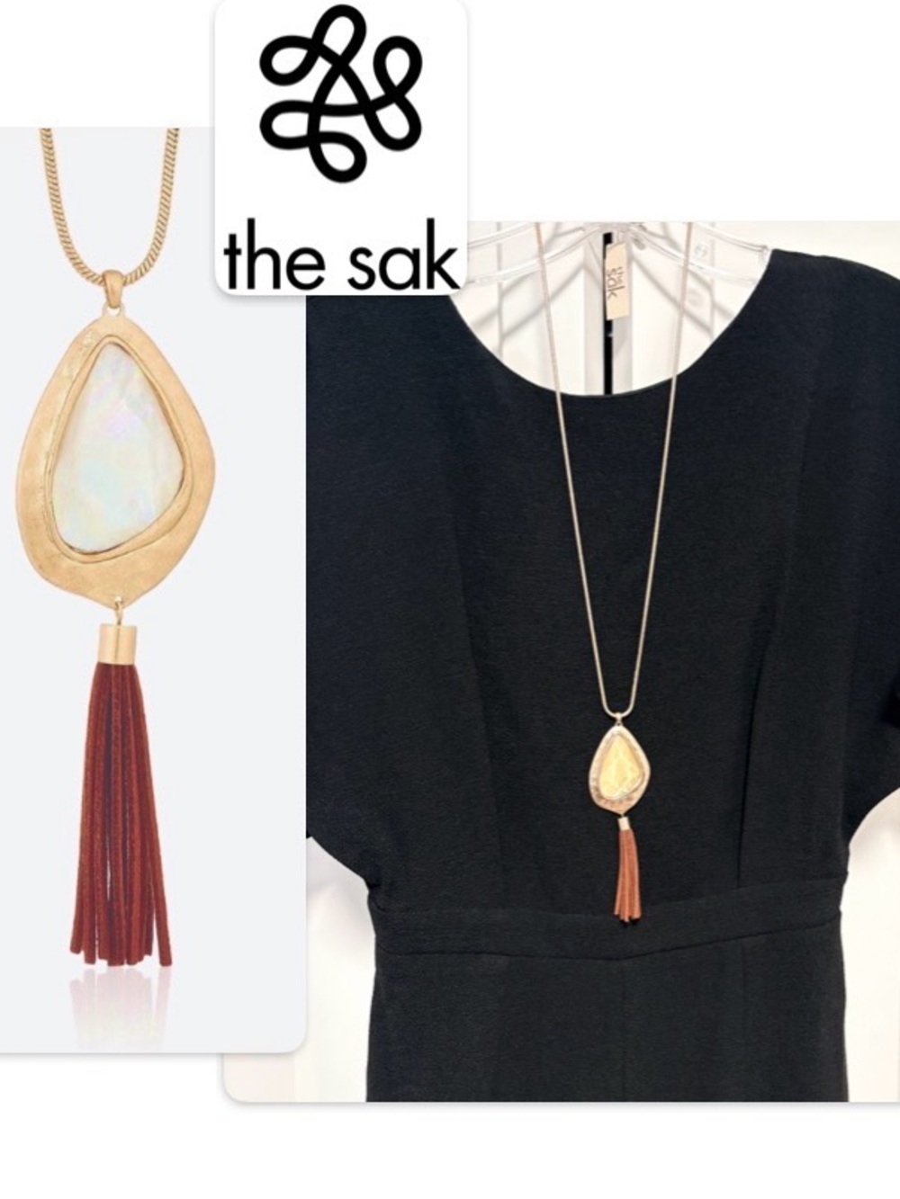 NWT [The Sak] Tassel Pendant Mother of Pearl Necklace, Gold